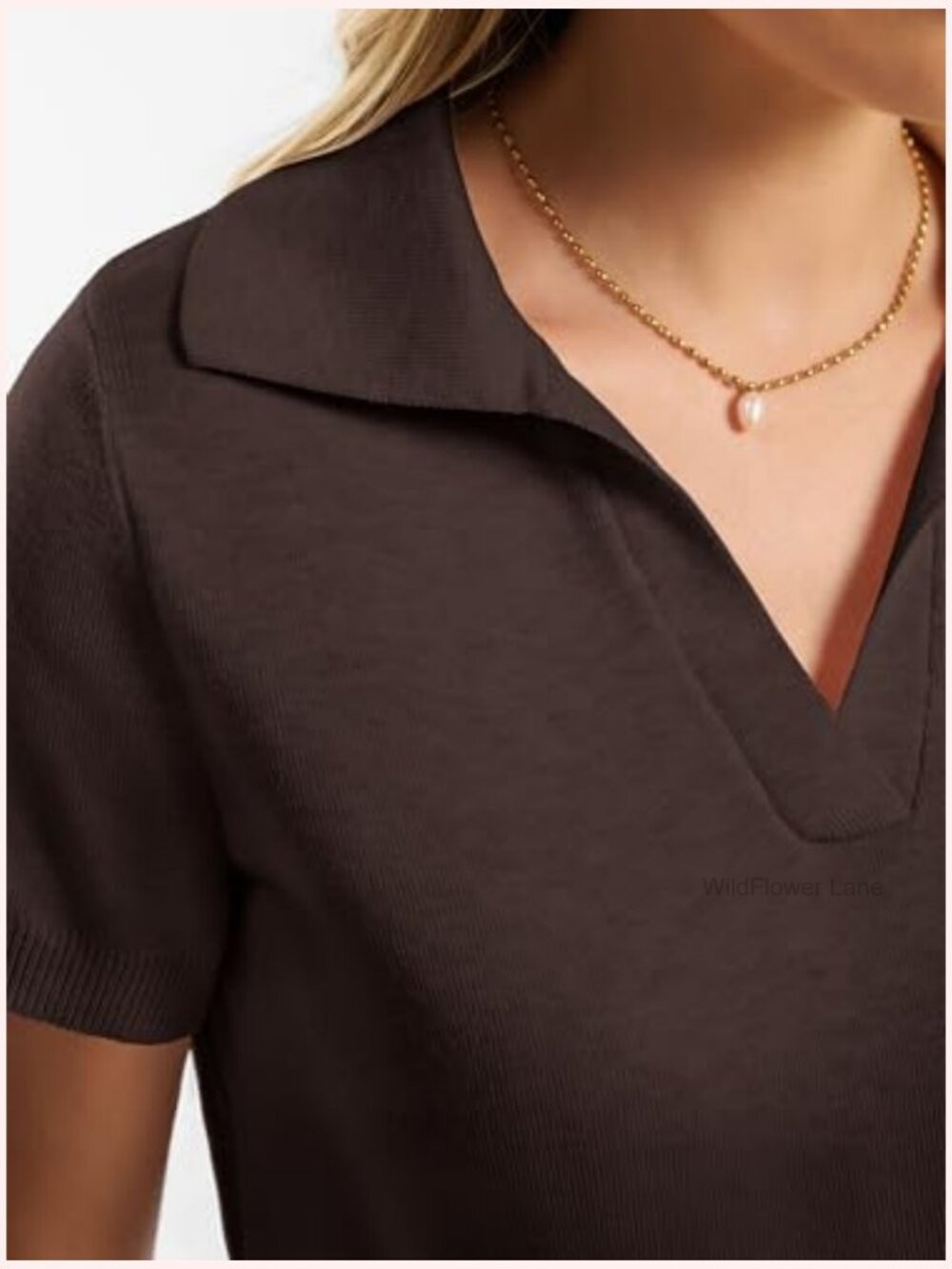 Short Sleeve Wool Blend Polo V Neck Sweater Dressy Top Business Casual View 5